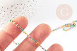 Chaine dorée 14K fantaisie résine multicolore pastel 1.5mm, x1 mètre (G2846)