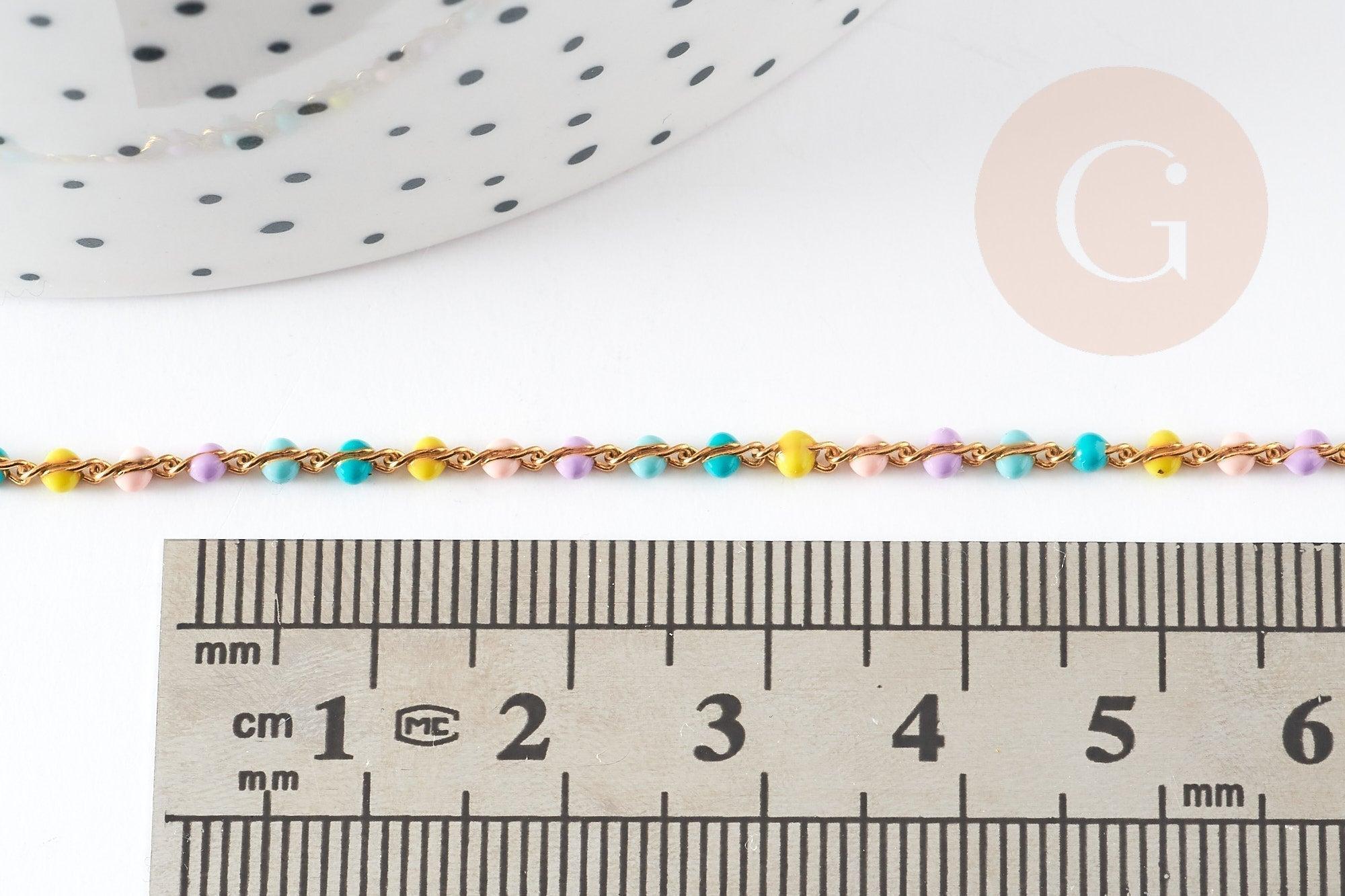 Chaine dorée 14K fantaisie résine multicolore pastel 1.5mm, x1 mètre (G2846)