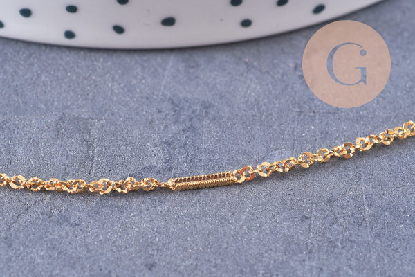Chaine dorée 16 carats forçat serpent 2.5 microns,chaine dorée, cuivre doré,création bijoux, 1 metre,1.6mm, x 1Mètre (G0593)
