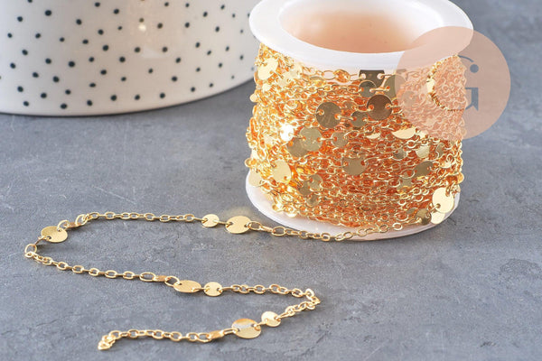 Chaine dorée 18 carats pastilles, chaine dorée fantaisie ,2x1.5mm x1 mètre (G5447)