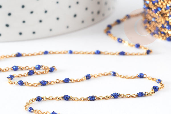 Chaine dorée acier inoxydable 304 doré résine bleue paillette 2mm,x1 mètre (G4168)