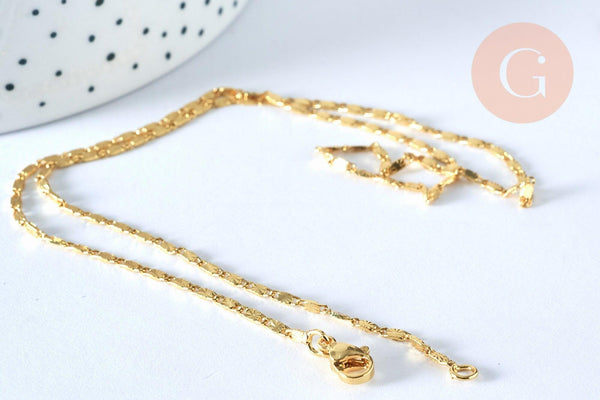 Chaine dorée fantaisie 14K, fourniture créative, chaine dorée, chaine collier, chaine complète,1.5 mm, 44.5cm, x1 (G0918)