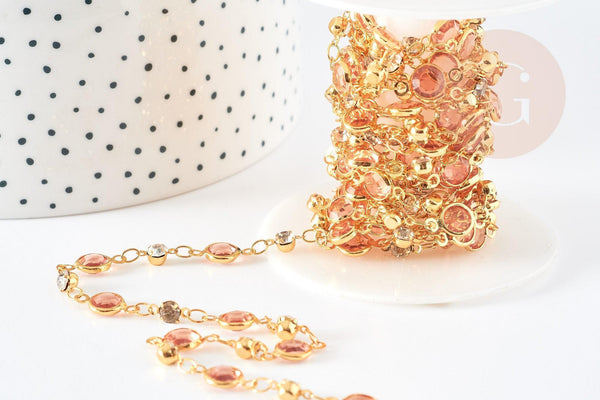 Chaine dorée pastille cristal zircon, chaine collier,création bijoux , chaine lunettes,chaine fantaisie 6x4mm, x1 mètre (G4204)