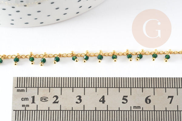 Chaine dorée perle cristal vert foncé, chaine collier,création bijoux ,chaine lunettes,chaine fantaisie 2.5x2mm, x1 mètre G5443