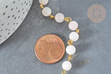 Chaine perle quartz rose ronde laiton doré 6.5mm, x1 mètre (G7357)