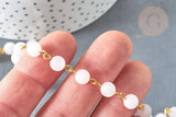 Chaine perle quartz rose ronde laiton doré 6.5mm, x1 mètre (G7357)