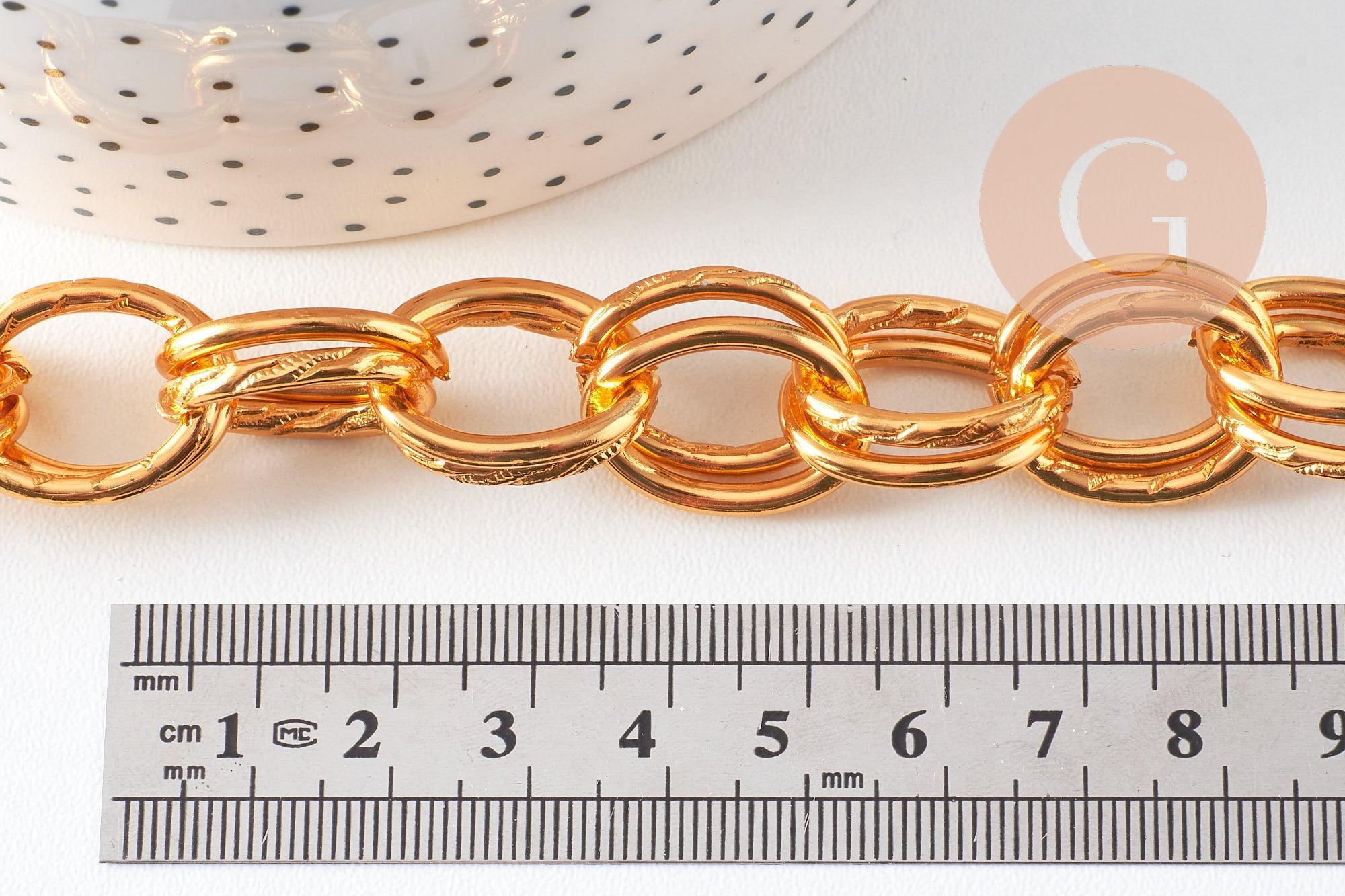 Chaine double maille rolo aluminium doré texturé 22mm, x1 mètre (G10591)