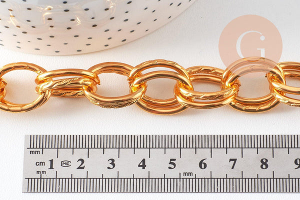 Chaine double maille rollo aluminium doré texturé 22mm, x1 mètre (G10591)