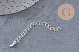 Chaine extension acier inoxydable argenté avec breloque de finition 57-60mm, x1 (G10888)