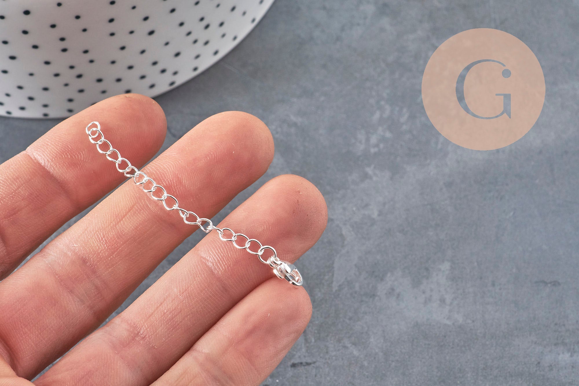 Chaine extension avec fermoir acier inoxydable argenté 62mm, x1 (G11190)