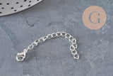 Chaine extension avec fermoir acier inoxydable argenté 62mm, x1 (G11190)