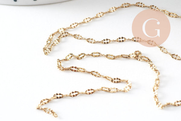 Chaine fantaisie acier 304 inoxydable doré IP fantaisie texturée 4.5mm, x1 mètre (G0490)