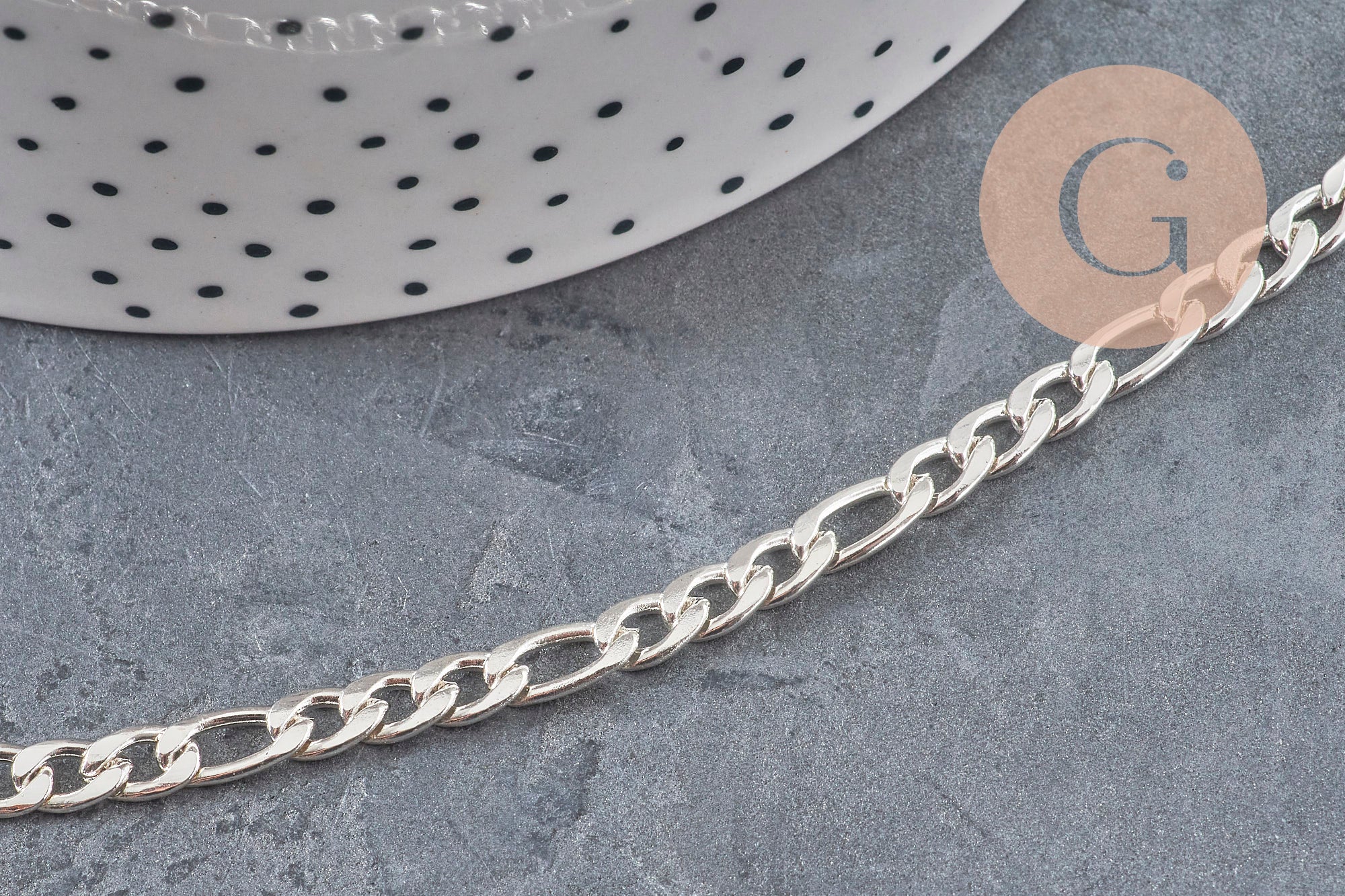 Stainless steel Figaro chain, 304, silver-plated, 9x4mm, x1 meter (G11197)