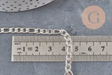 Stainless steel Figaro chain, 304, silver-plated, 9x4mm, x1 meter (G11197)