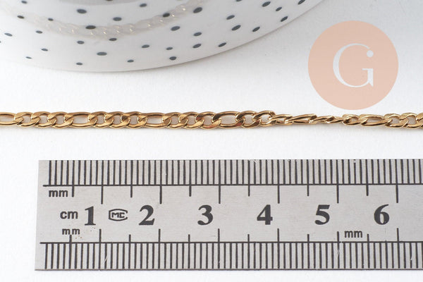 Chaine figaro acier 304 inoxydable doré IP 18k 4x3mm, x1 mètre (G1692)