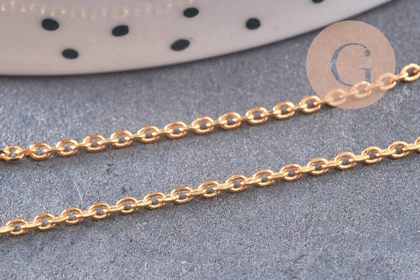 Chaine fine Dorée forçat 16K, fourniture créative, chaine bijou, création bijoux,chaine diamantée,chaine dorée,1.8 mm, x1 mètre (G0031)