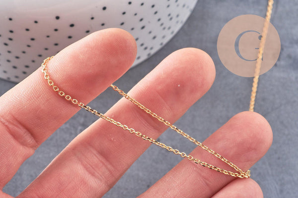 Chaine fine Dorée forçat 16K, fourniture créative, chaine bijou, création bijoux,chaine diamantée,chaine dorée,1.8 mm, x1 mètre (G0031)