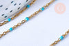 Chaîne fine acier doré inoxydable émail bleu turquoise 43cm, sans nickel, x1 G7113