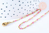 Collier Chaîne fine avec fermoir acier doré inoxydable émail rose 45cm, création bijoux fantaisie sans nickel, x1 (G7130)