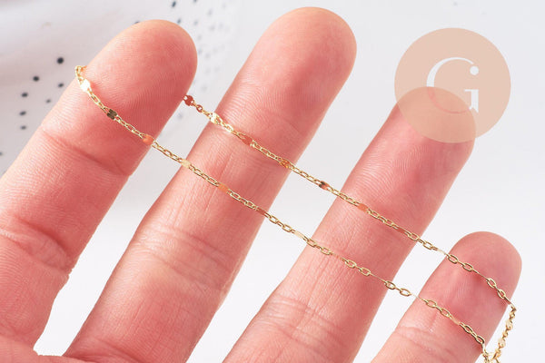 Chaine fine complète avec fermoir collier cuivre doré fantaisie 16K 1.3 mm-45cm, x1 (G0309)