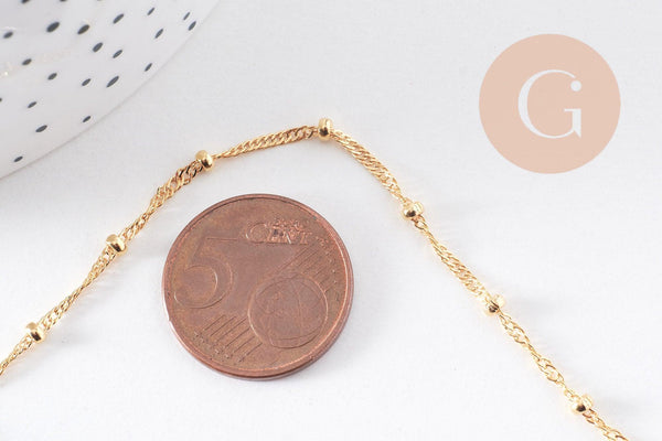 Chaine fine complète avec fermoir cuivre doré singapour 16K 1.3 mm-45cm, x1 (G0635)