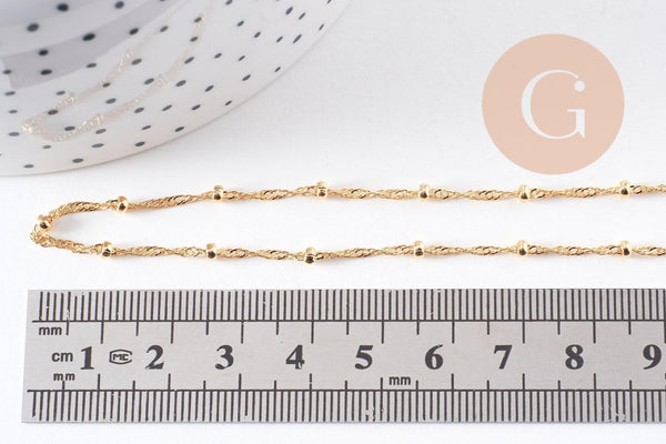 Chaine fine complète avec fermoir cuivre doré singapour 16K 1.3 mm-45cm, x1 (G0635)