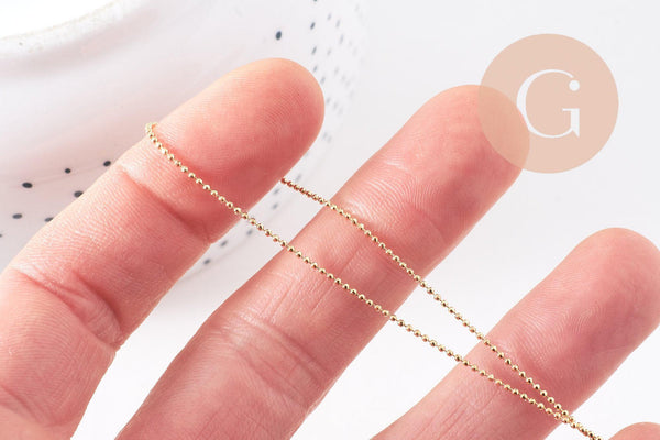 Chaine fine dorée boule 16K 2.5microns,chaine collier, chaine dorée chaine complète,chaine dorée,1mm,45cm, x1 (G0637)