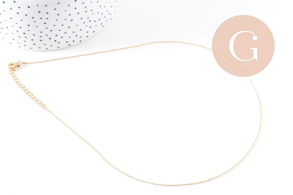 Chaine fine dorée boule 16K 2.5microns,chaine collier, chaine dorée chaine complète,chaine dorée,1mm,45cm, x1 (G0637)