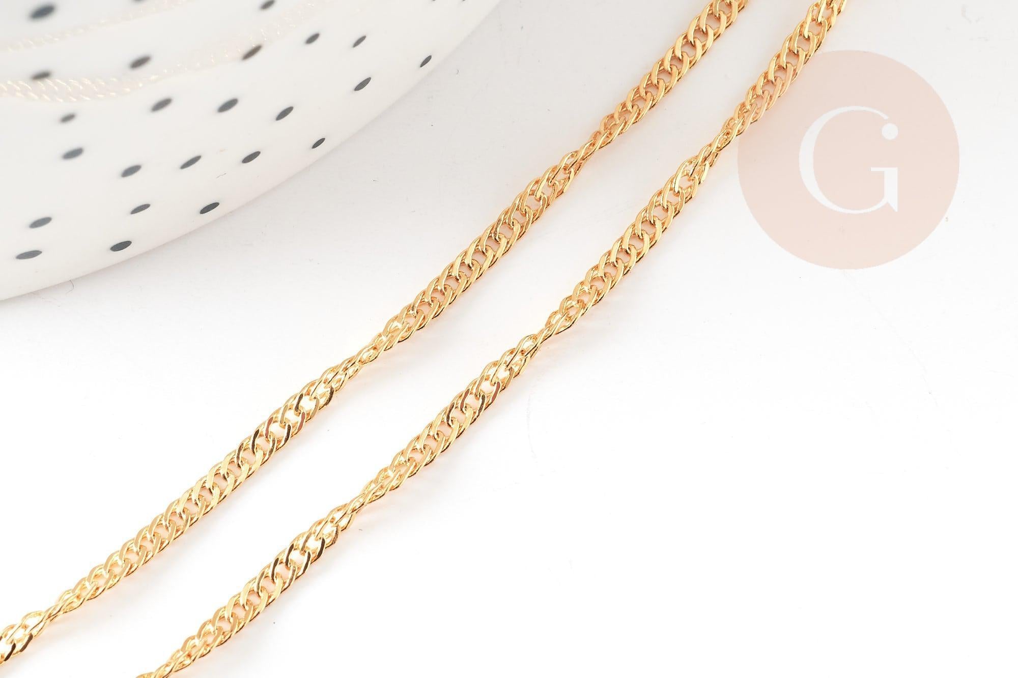 Collier Chaine fine dorée maille singapour 16K 2.5 microns avec extension 1.5 mm- 45/50cm, collier complète dorée avec fermoir, x1 G9240