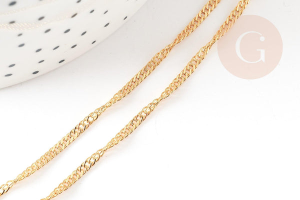 Chaine fine dorée maille singapour 16K 2.5 microns avec extension 1.5 mm- 45/50cm, collier complète dorée avec fermoir, x1 G9240