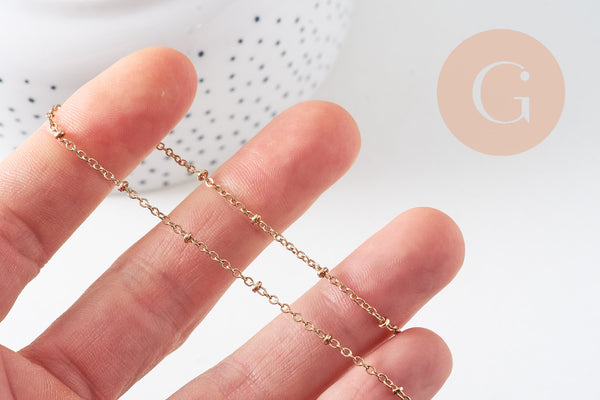 Chaine fine dorée satellite 16K,chaine plaquée or 1 micron, chaine collier chaine complète,chaine dorée,1.5 mm, 40cm, x1 G0633