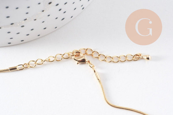 Chaine fine dorée serpent 16K 2.5 microns,chaine collier, chaine complète,chaine dorée,1.5 mm, 44cm, x1 (G3269)