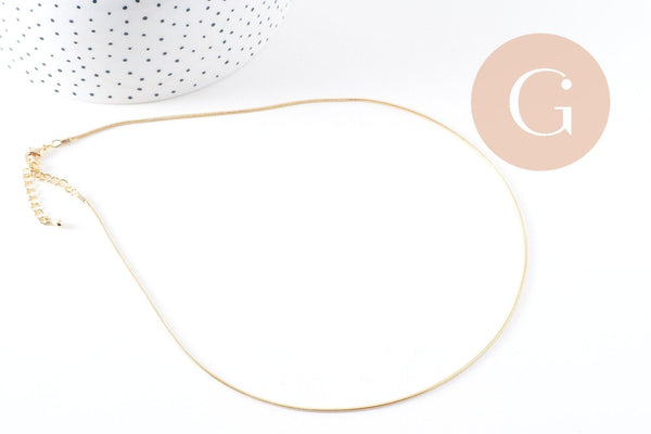 Chaine fine dorée serpent 16K 2.5 microns,chaine collier, chaine complète,chaine dorée,1.5 mm, 44cm, x1 (G3269)