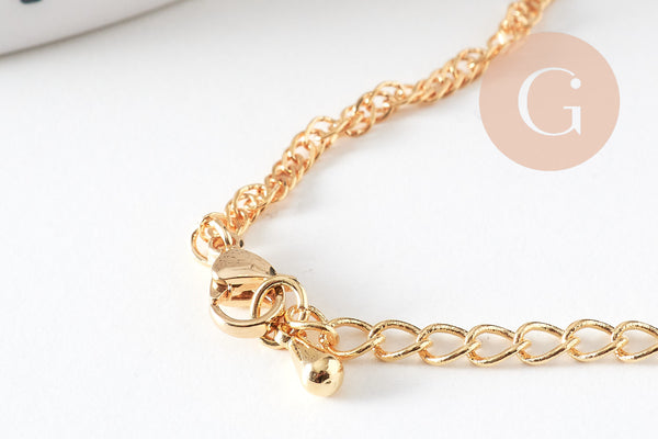 Chaine fine dorée singapour 16K,chaine plaquée or 2.5 microns, chaine collier bijoux, chaine complète,1.8 mm,43cm, x1 G3018