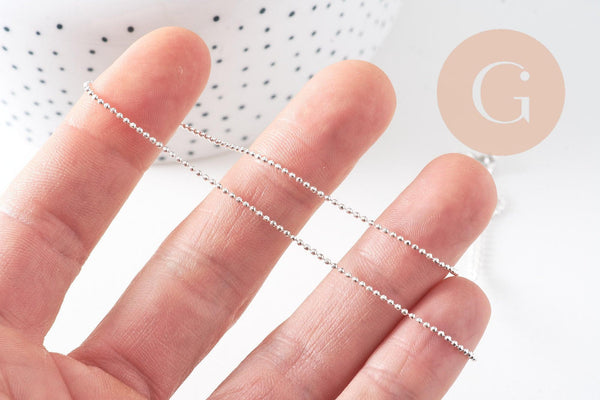 Chaine fine laiton argenté boule facettes 1.2mm/45cm,chaine collier laiton argenté chaine complète avec fermoir x1 (G6201)