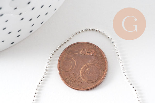 Chaine fine laiton argenté boule facettes 1.2mm/45cm,chaine collier laiton argenté chaine complète avec fermoir x1 (G6201)