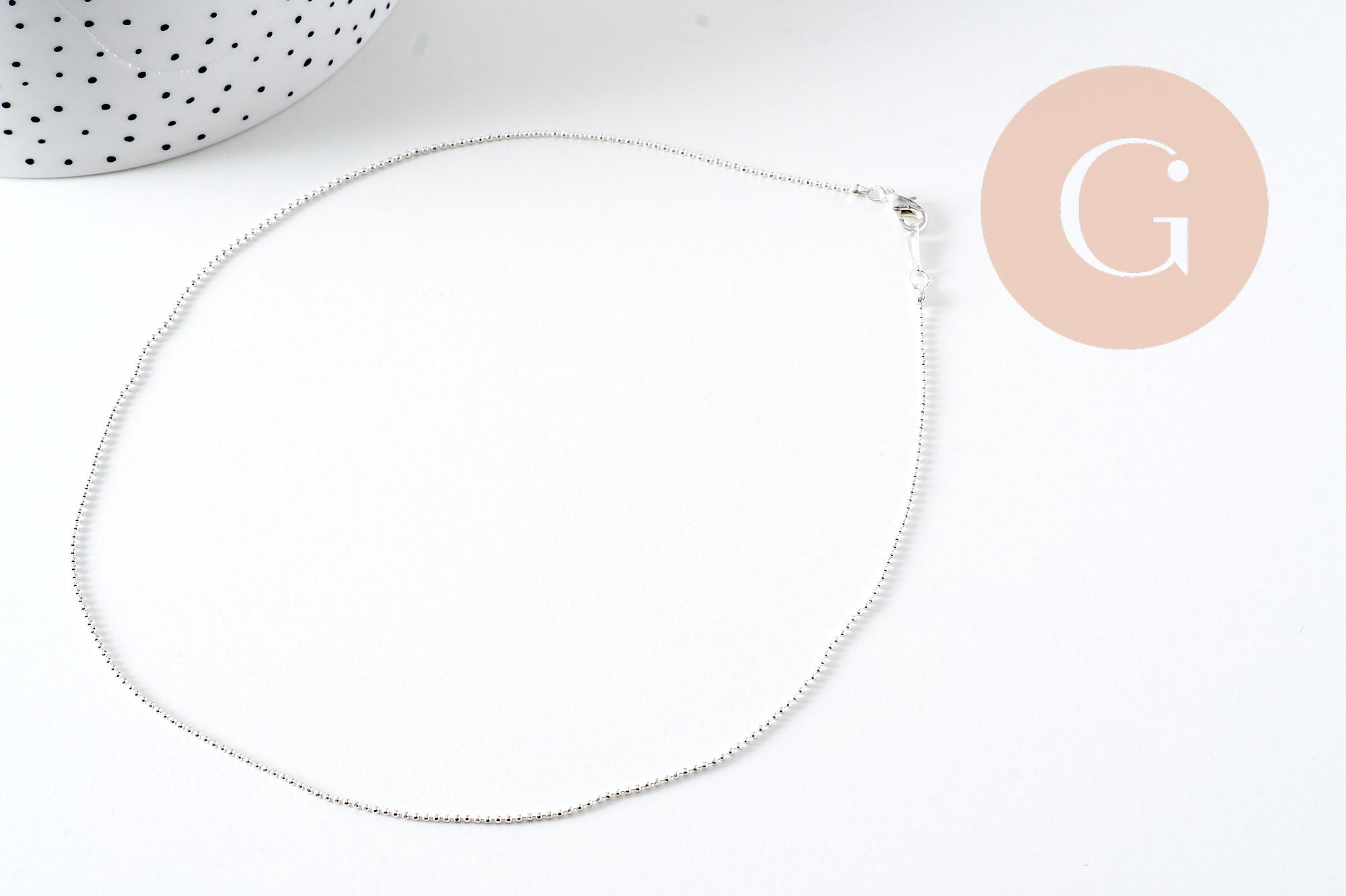 Collier Chaine fine laiton argenté boule facettes 1.2mm/45cm,chaine collier laiton argenté chaine complète avec fermoir x1 (G6201)
