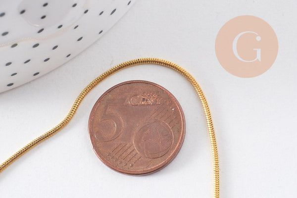 Chaine fine laiton doré serpent,chaine qualité, création bijoux, chaine complète,chaine dorée,1.5 mm, 43cm, x1 (G10114)