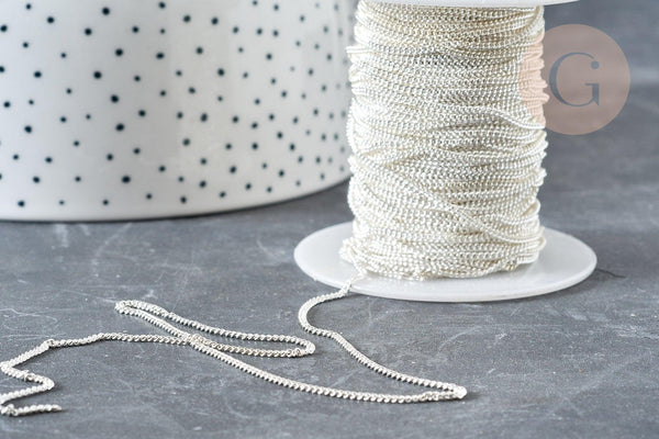 Chaine fine maille plate laiton argenté 1mm, x 5mètres (G2372)