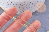 Chaine fine maille plate laiton doré 2mm, chaîne dorée, x1 bobine 92 mètres (G1768)