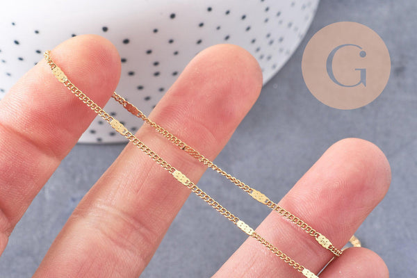 Chaine fine plate dorée acier 304 inoxydable fantaisie 14K 2mm, x1 mètre (G3458)