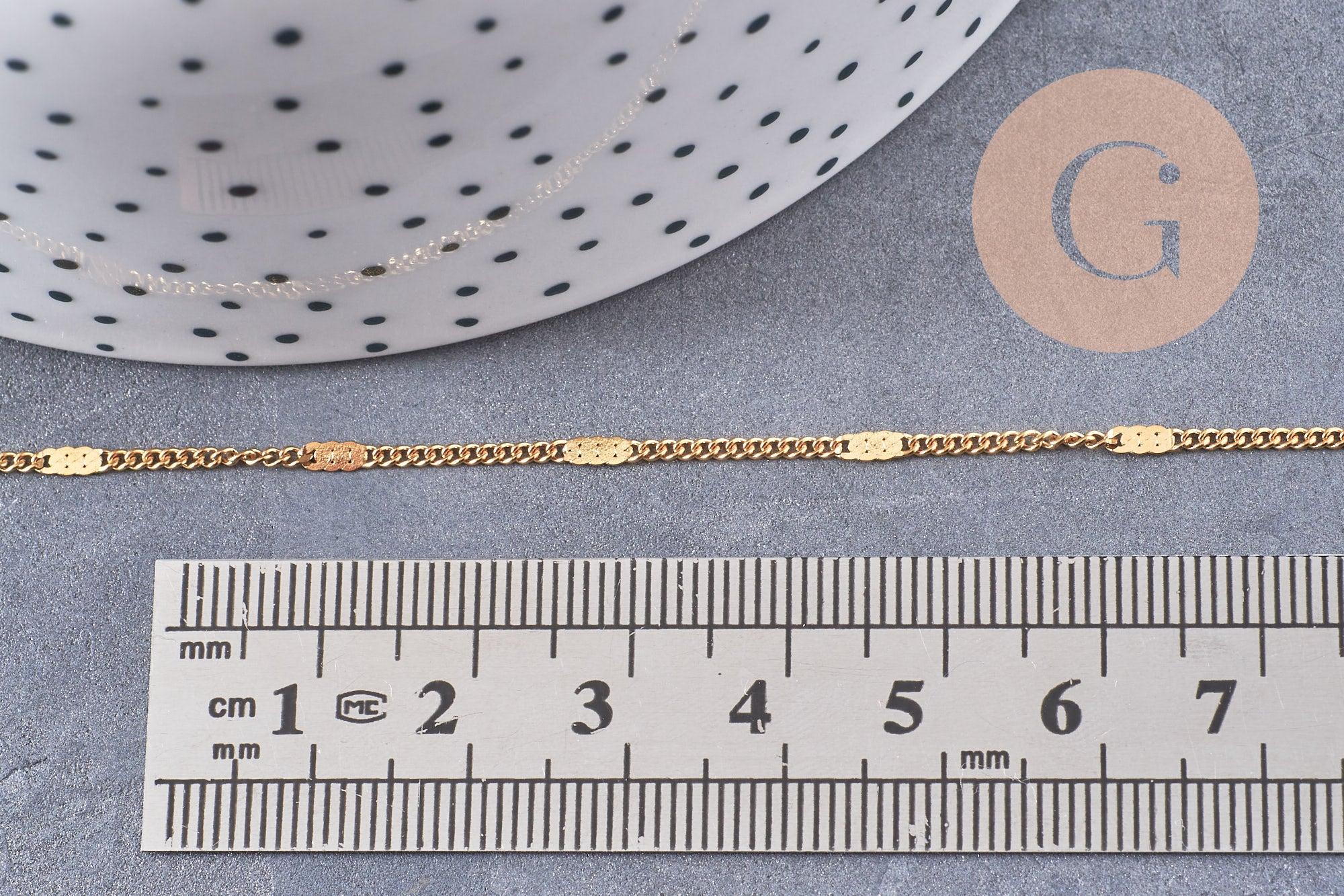 Chaine fine plate dorée acier 304 inoxydable fantaisie 14K 2mm, x1 mètre (G3458)