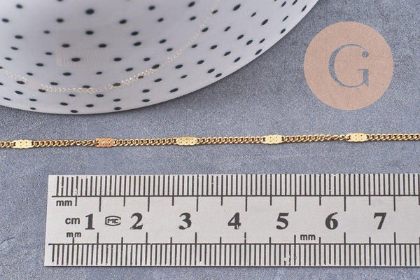 Chaine fine plate dorée acier 304 inoxydable fantaisie 14K 2mm, x1 mètre (G3458)