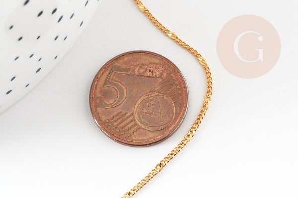 Chaine fine plate laiton doré 16K 1.5mm, fourniture création bijoux, x1mètre (G9231)