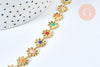 Chaine fleurs laiton doré 18 carats 13.5mm émail multicolore, x1 mètre (G6786)