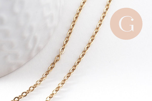 Chaine forçat acier 304 inoxydable doré IP 18k 2.5mm, x1 mètre (G10523)
