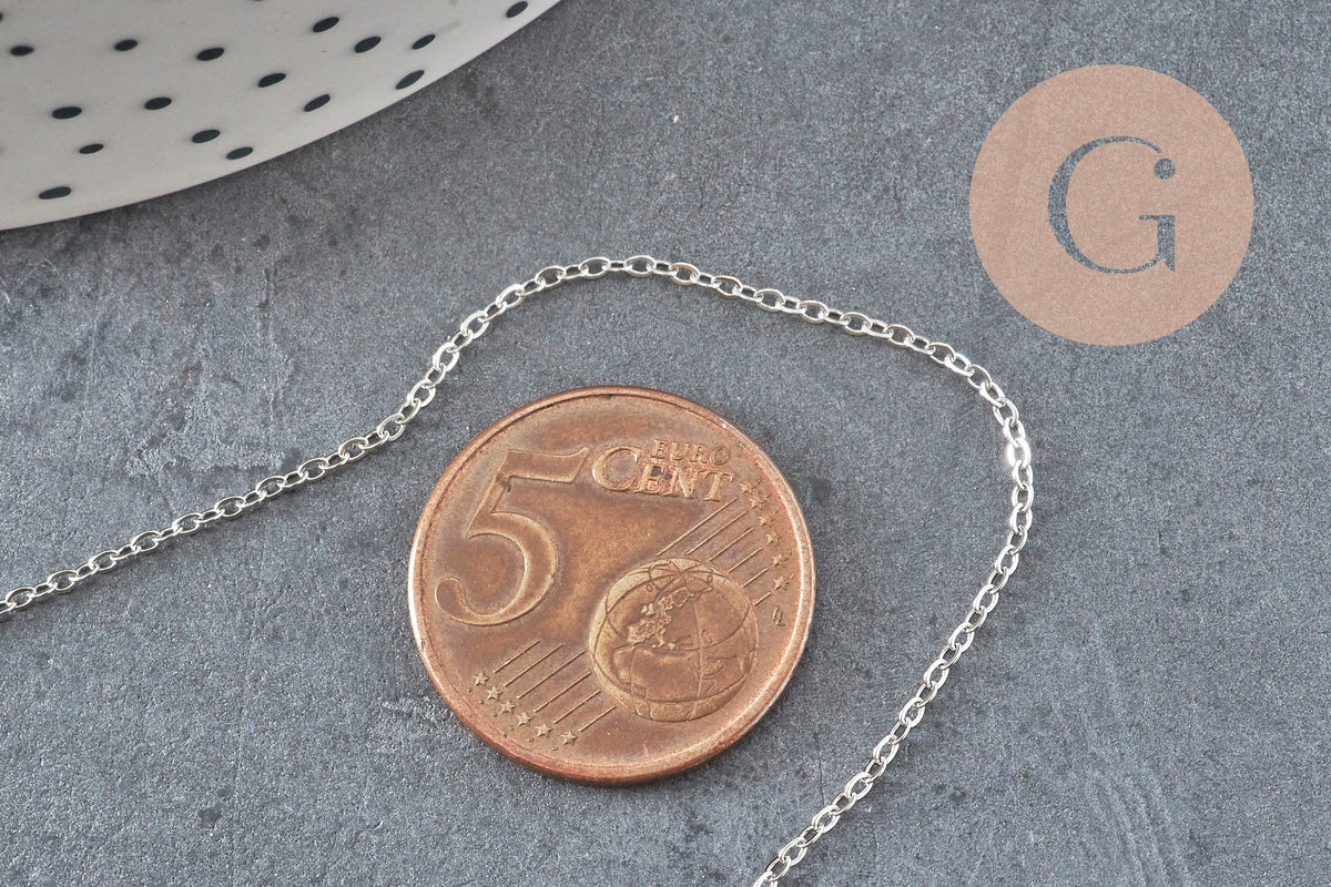 Chaine forçat acier 304 inoxydable platine 1.5mm, x1 mètre (G11408)-Chaînes-Gingerlily Perles
