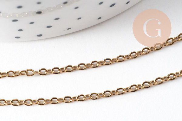 Chaine forçat acier inoxydable 304 dorée IP 14K 2.5mm, x1 mètre (G5521)