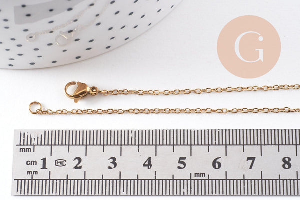 Chaine forçat acier inoxydable doré avec fermoir 1.5mm/50cm, x1 (G10265)