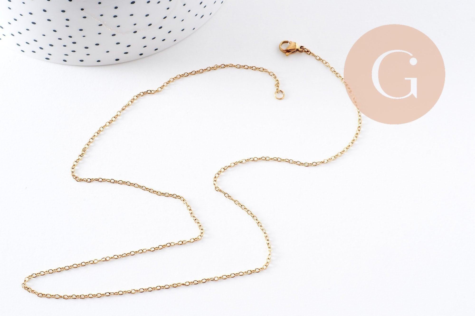 Collier Chaine forçat acier inoxydable doré avec fermoir 1.5mm/50cm, x1 (G10265)